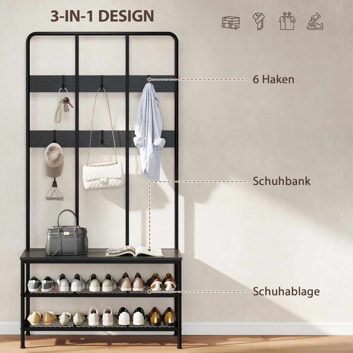 GARDEROBENSTÄNDER Metall Spanplatte Schwarz - Schwarz, Holzwerkstoff/Metall (36/180/91cm) - HOMCOM
