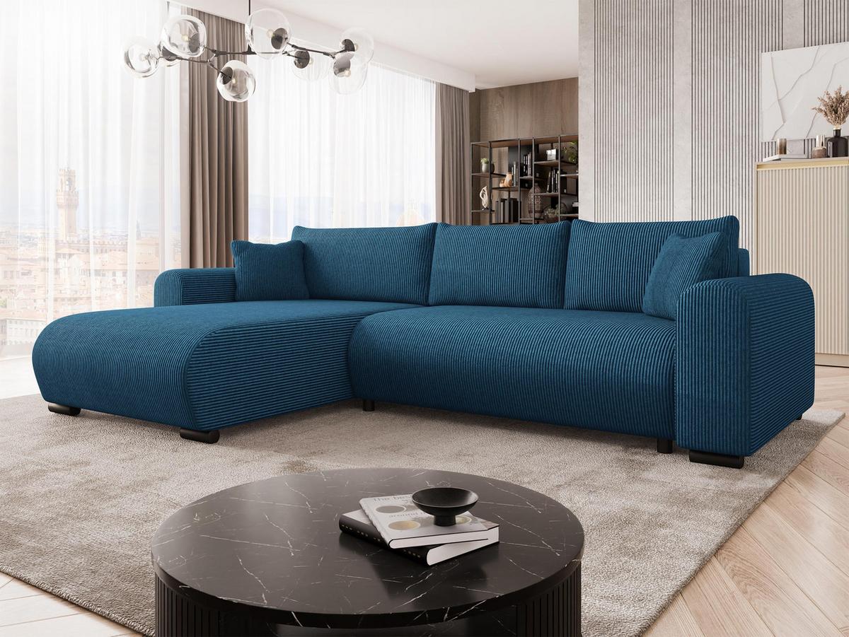 ECKSOFA Merkos Cord - Blau/Schwarz, Holz/Textil (285/188cm) - MIRJAN24