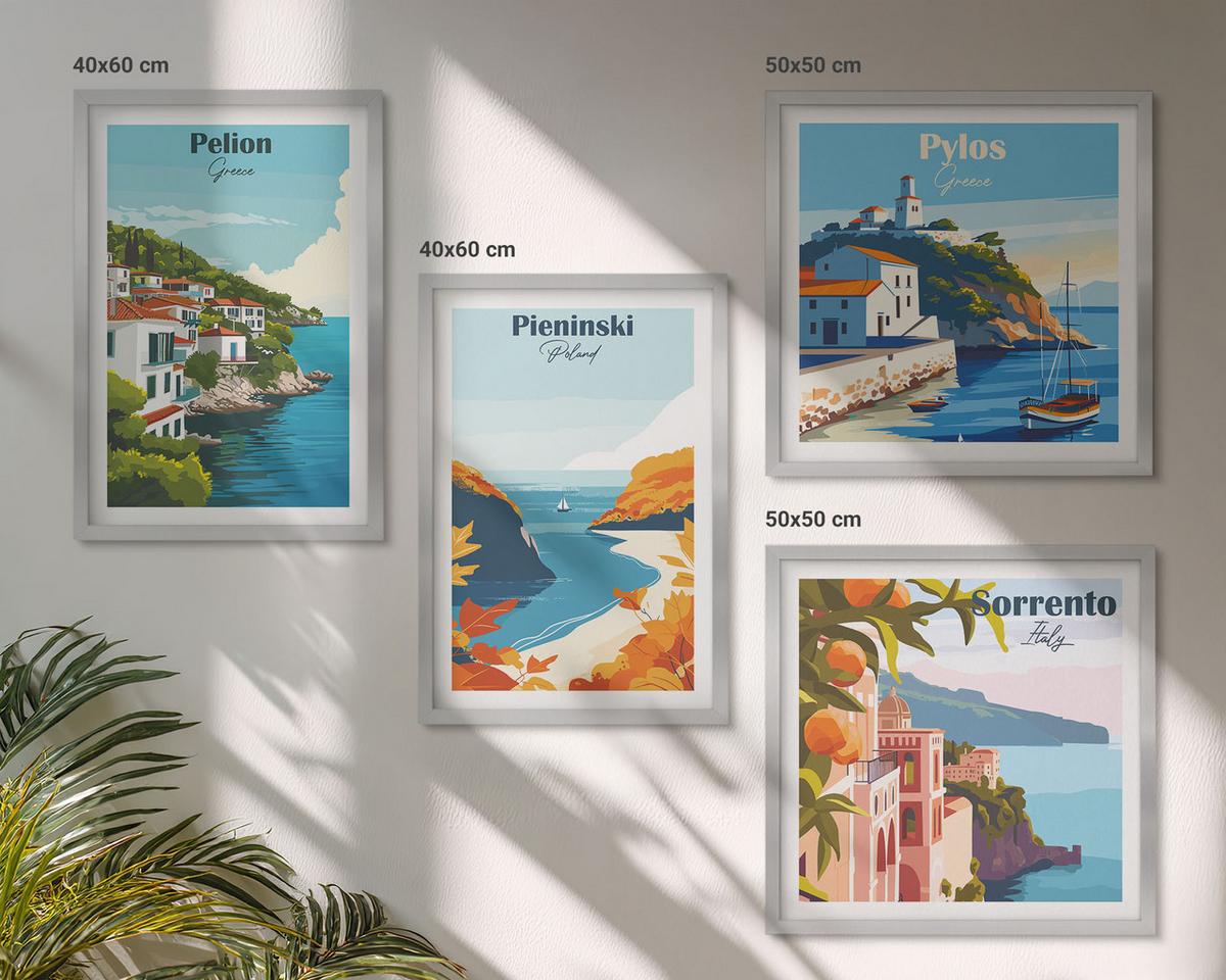 BILDER SET 4er Set - 50x50 cm & 40x60 cm Silberner Rahmen - Retro-Landschaften im malerischen Stil - Silberfarben, Kunststoff (50/50cm) - TULUP