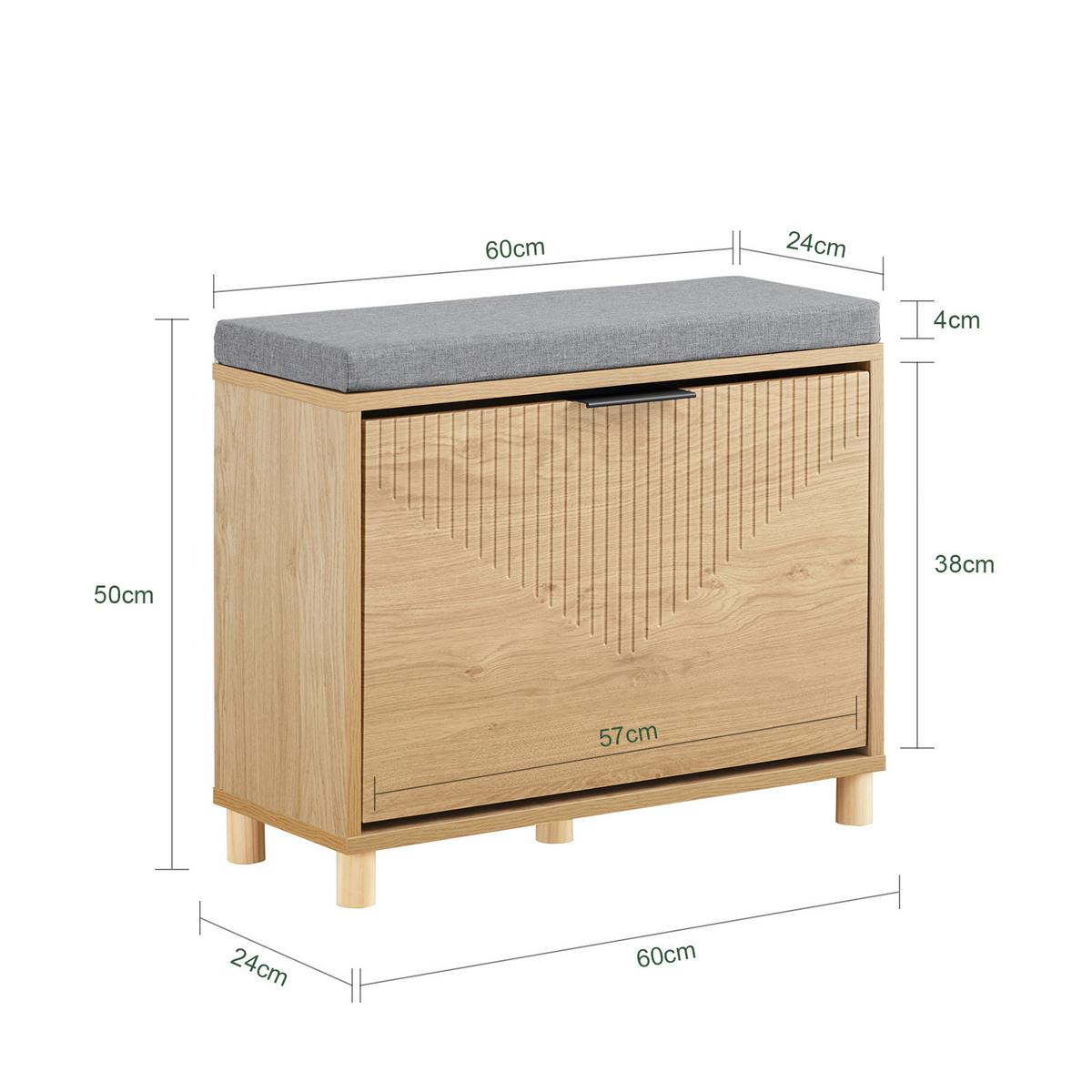 SCHUHBANK mit Sitzfläche, Natur+Grau - Naturfarben, Holzwerkstoff (60/50/24cm) - SoBuy
