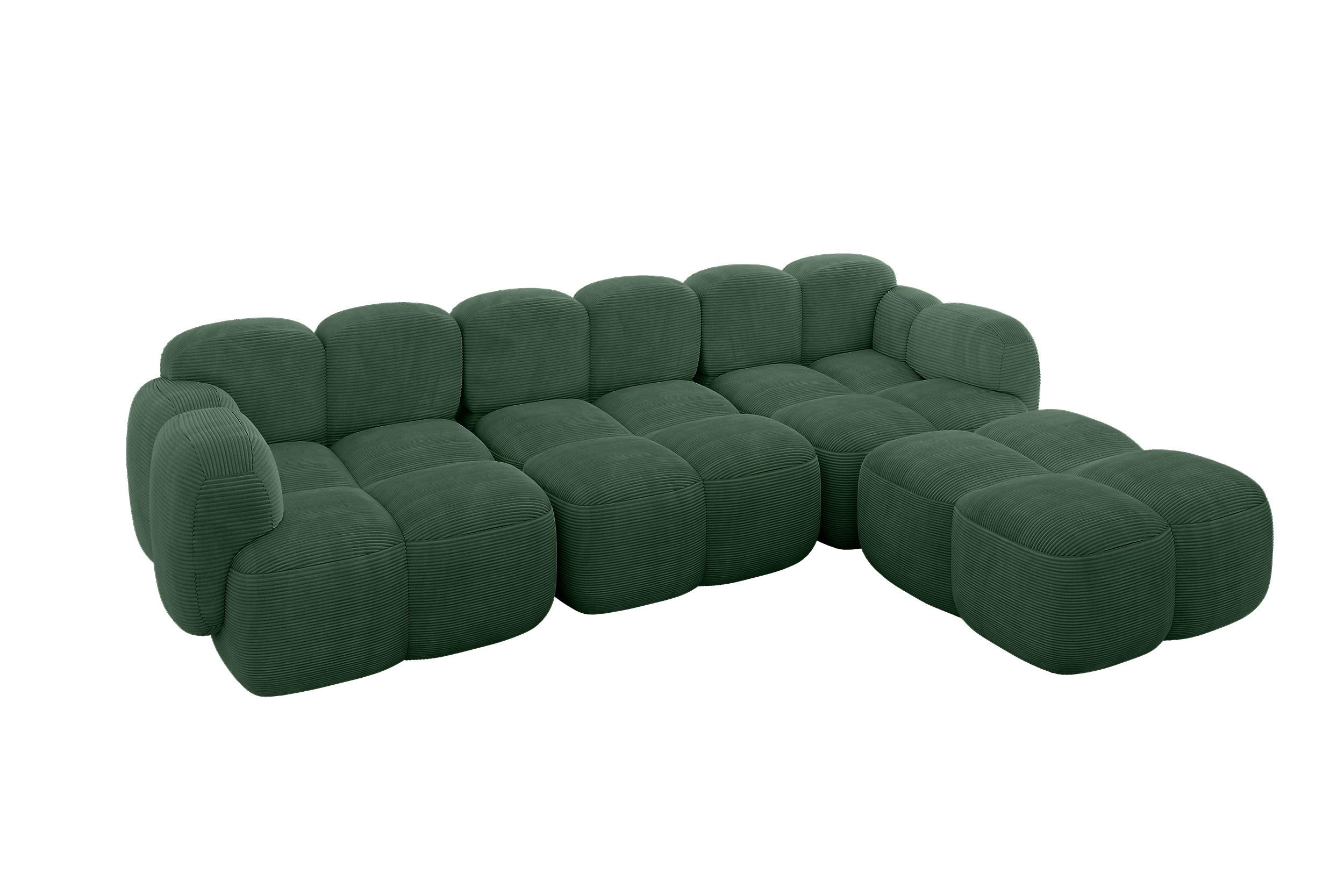 ECKSOFA modulares Sofa Rechts Miko-L2 302x205x75 Grün Cord - Waldgrün/Schwarz, Holzwerkstoff/Kunststoff (302/205cm) - ALTDECOR