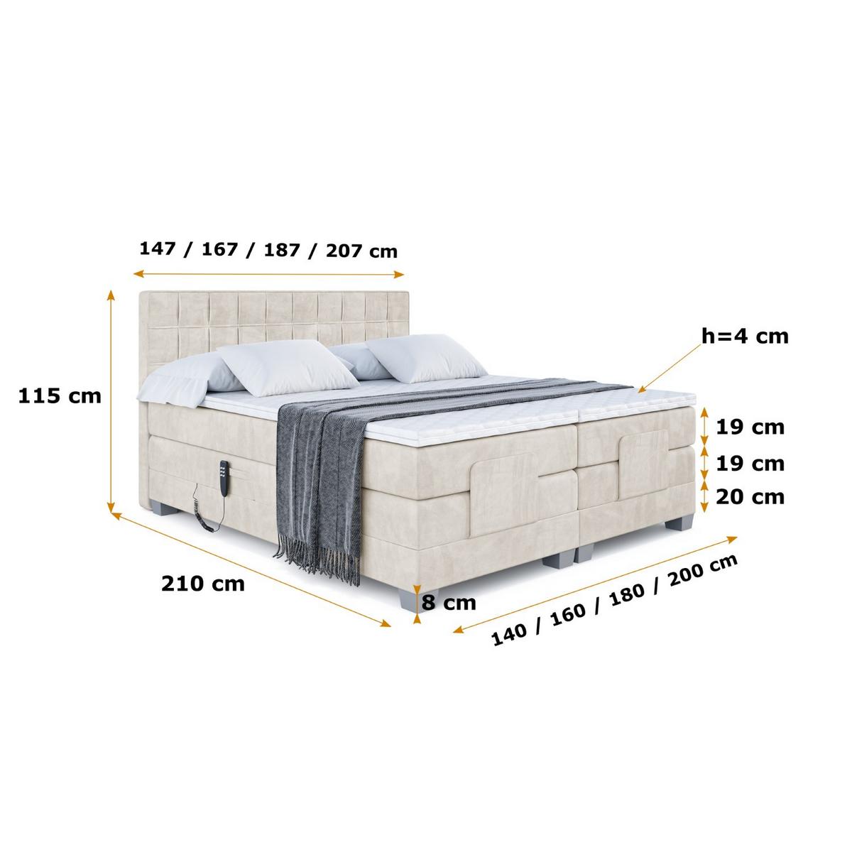 BOXSPRINGBETT elektrisch verstellbar mit 2 Matratzen H4/Taschenfederung OSTO EL 140 x 200 Creme - Creme, Holzwerkstoff (147/200cm) - ALTDECOR
