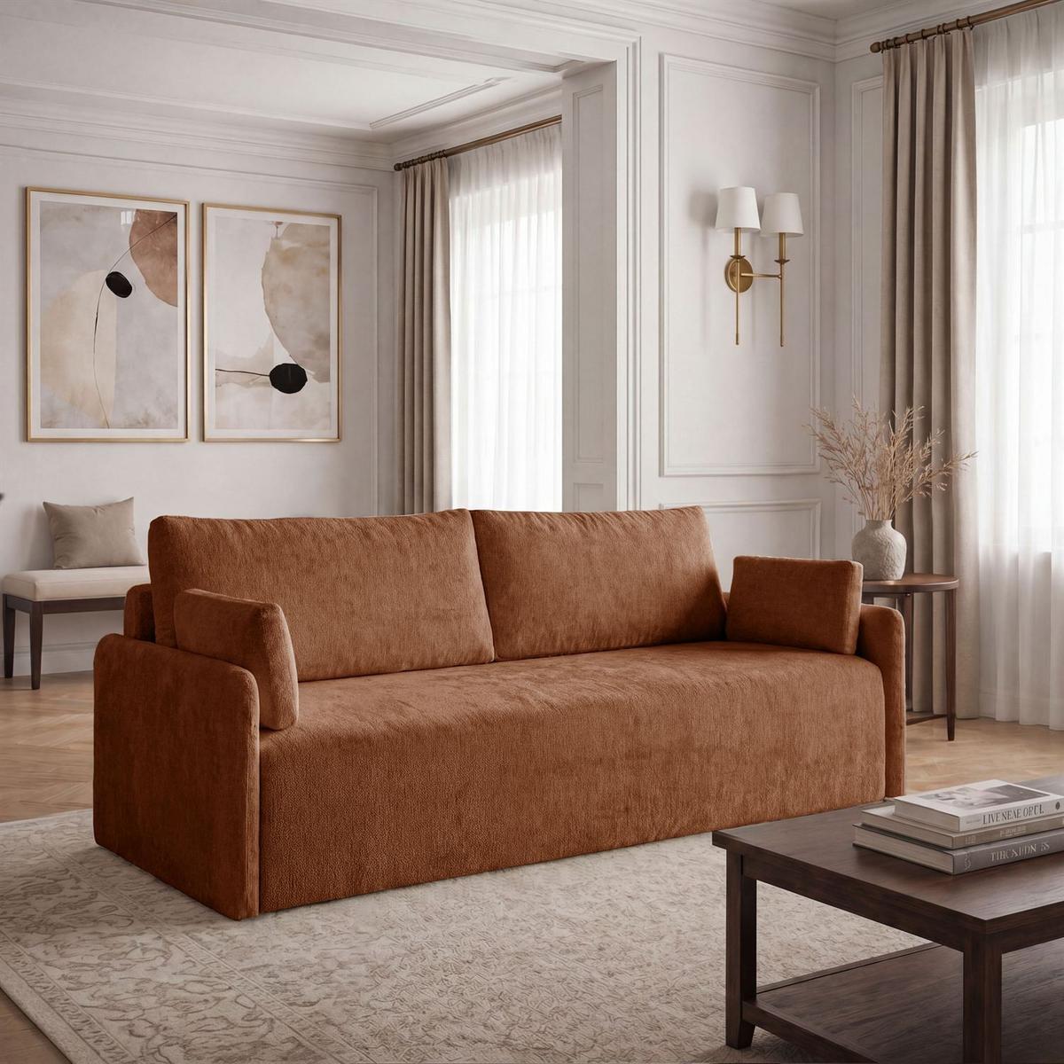 SOFA NUBO mit Schlaffunktion und Bettkasten Harmony 52 - Orange, Textil (205/91/86cm) - Lookway