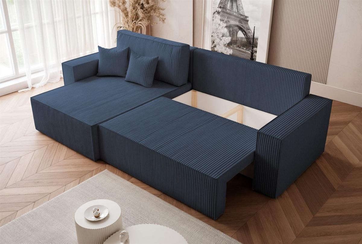 ECKSOFA Adara Max Mit Schlaffunktion - Blau, Holzwerkstoff/Textil (276/145cm) - Fun Möbel