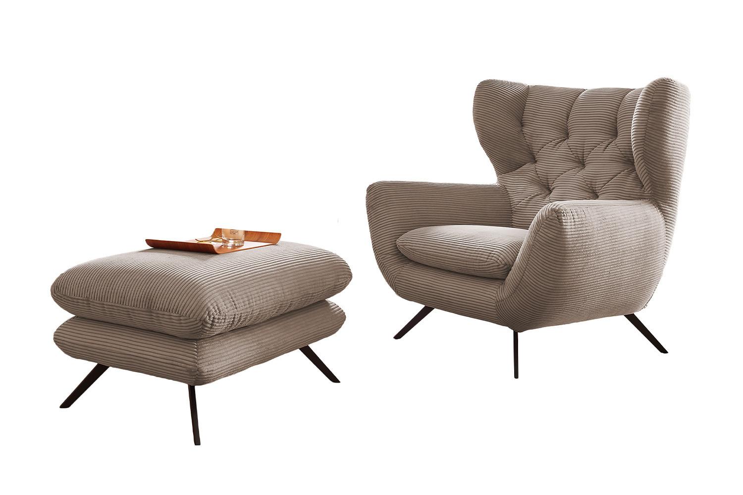 SESSEL CHARME Taupe Cord - Taupe/Schwarz, Textil/Metall (100/106/95cm) - KAWOLA