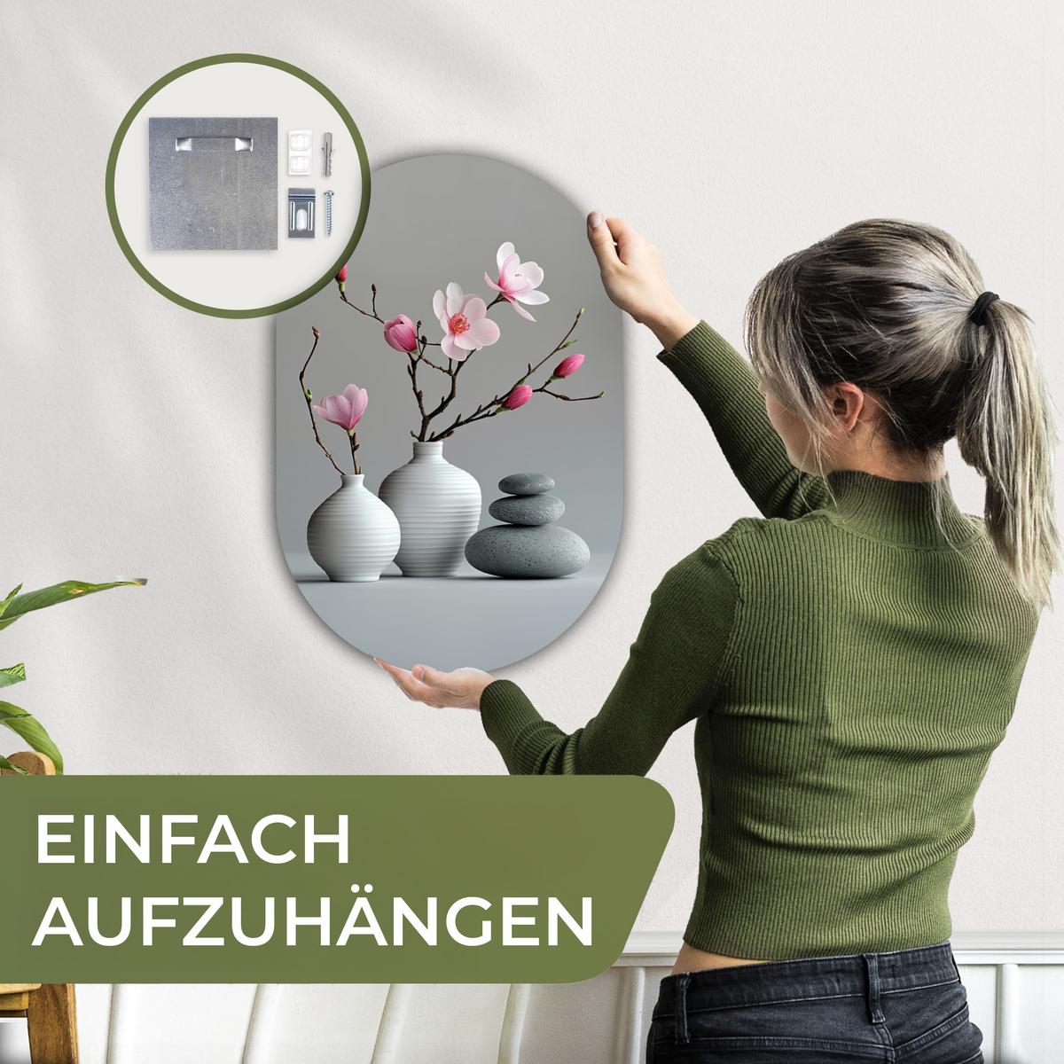WANDBILD Magnolie - Blumen - Rosa - Zen-Steine Deko Wohnzimmer 40x60 cm - Hellgrau, Kunststoff (40/60cm) - MuchoWow