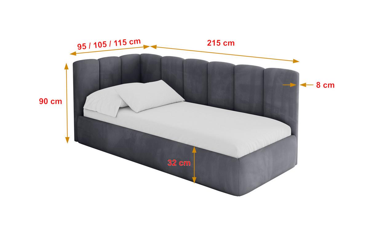 EINZELLBETT Jugendbett mit Bettkasten, Rechts - DEXY 90x200 Dunkelgrau - Titanfarben, Holzwerkstoff/Textil (90/200cm) - ALTDECOR