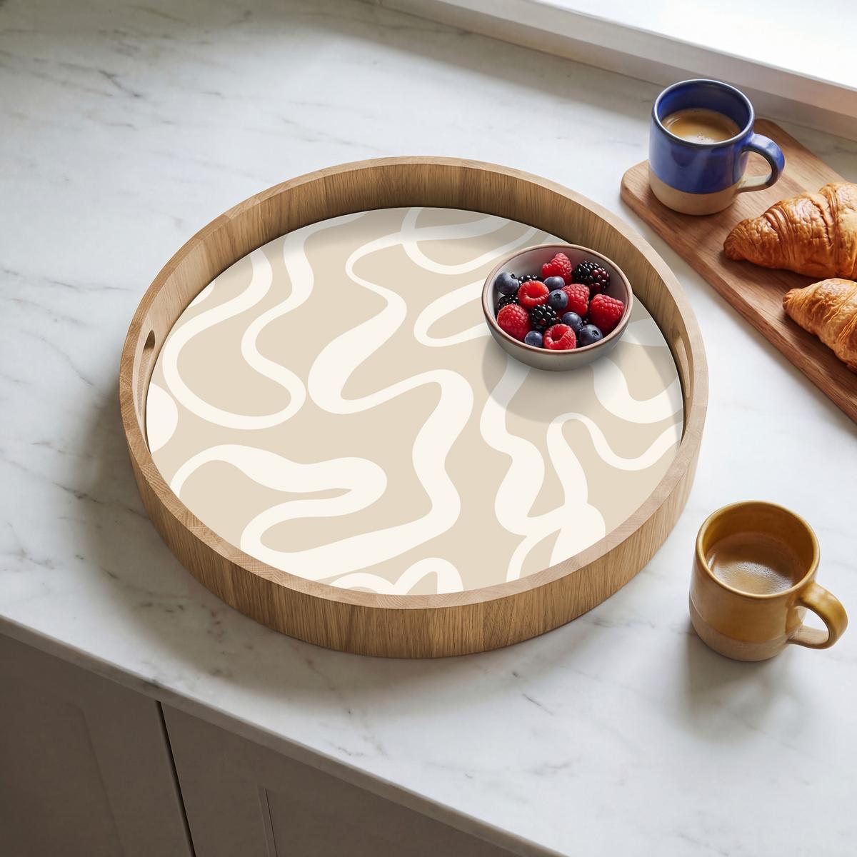 TABLETT Linien - Abstrakt - Beige - Weiß - Minimalistisch 40x40 cm - Beige, Holz (40/5/5cm) - OnlyWow