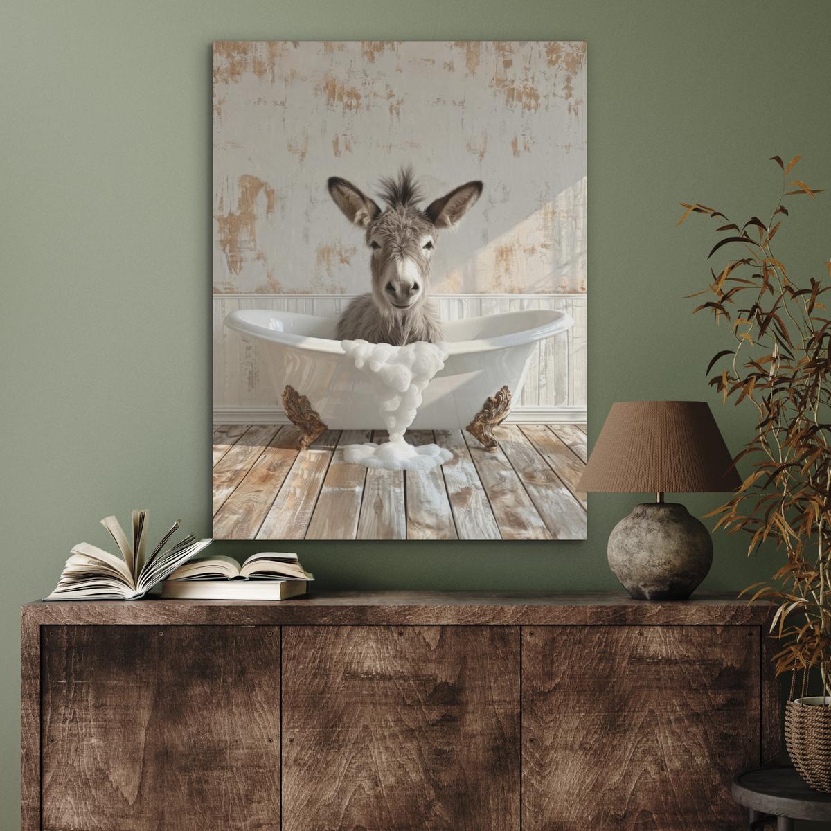 AKUSTIKBILD Esel - Tiere - Badewanne - Schaumstoff Wandbilder 60x80 cm - Weiß, Kunststoff (60/80/0.9cm) - MuchoWow