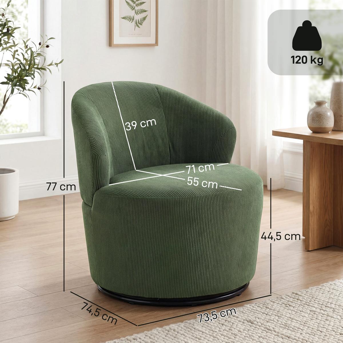 SESSEL aus Polyester Metall Dunkelgrün - Dunkelgrün/Schwarz, Textil/Metall (73.5/77/74.5cm) - HOMCOM