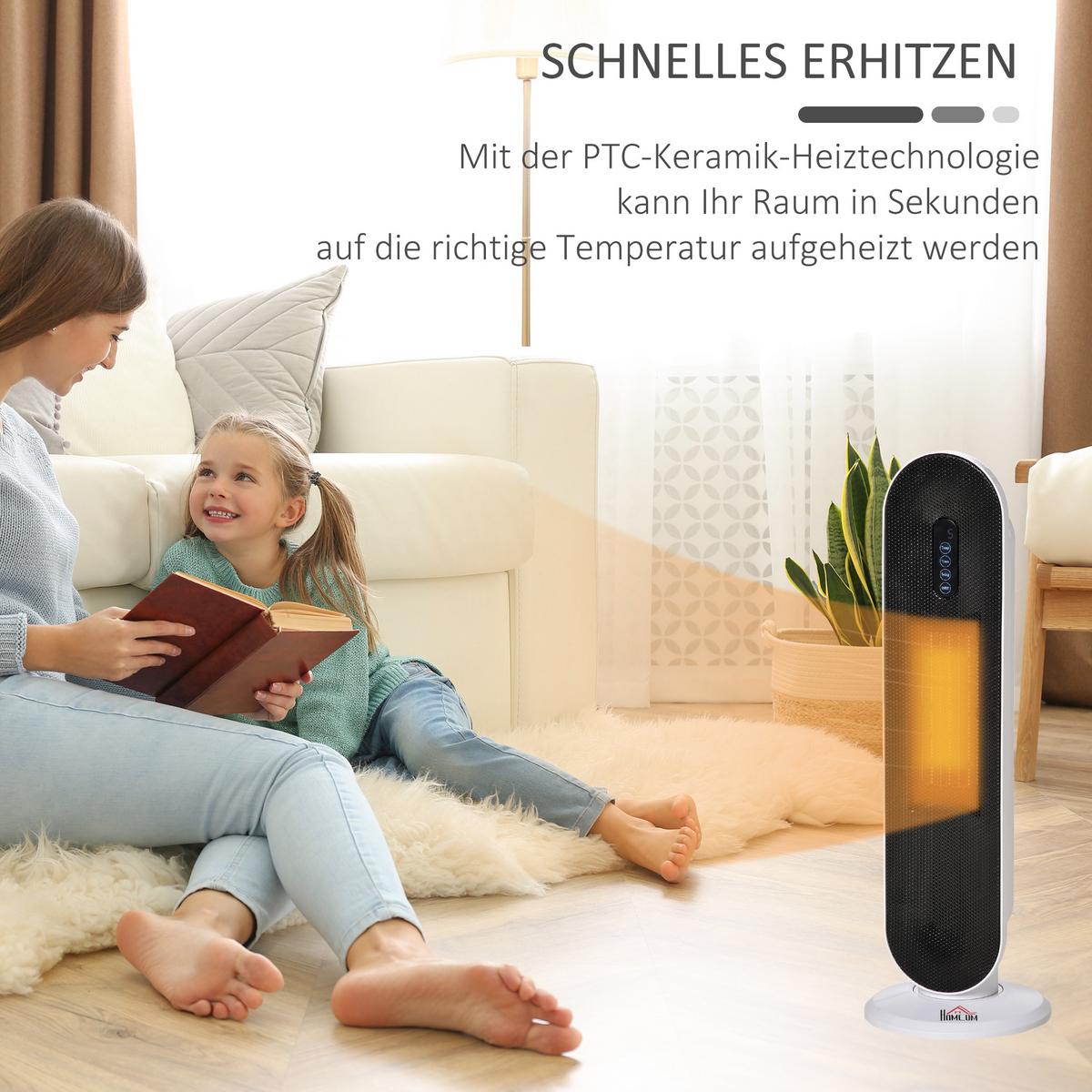 HEIZGERÄT Heizlüfter 2000W Heizturm mit Fernbedienung Oszillation Kunststoff - Weiß, Kunststoff (21/63.5/21cm) - HOMCOM