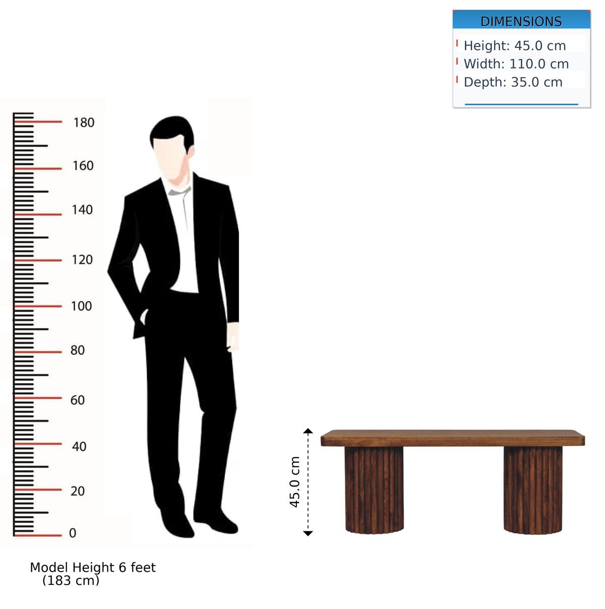 SITZBANK mit Amber-Eichen-Finish, 2 zylindrische kannelierte Basen, warmbraun - Braun, Holz (110/45/35cm) - Artisan Furniture