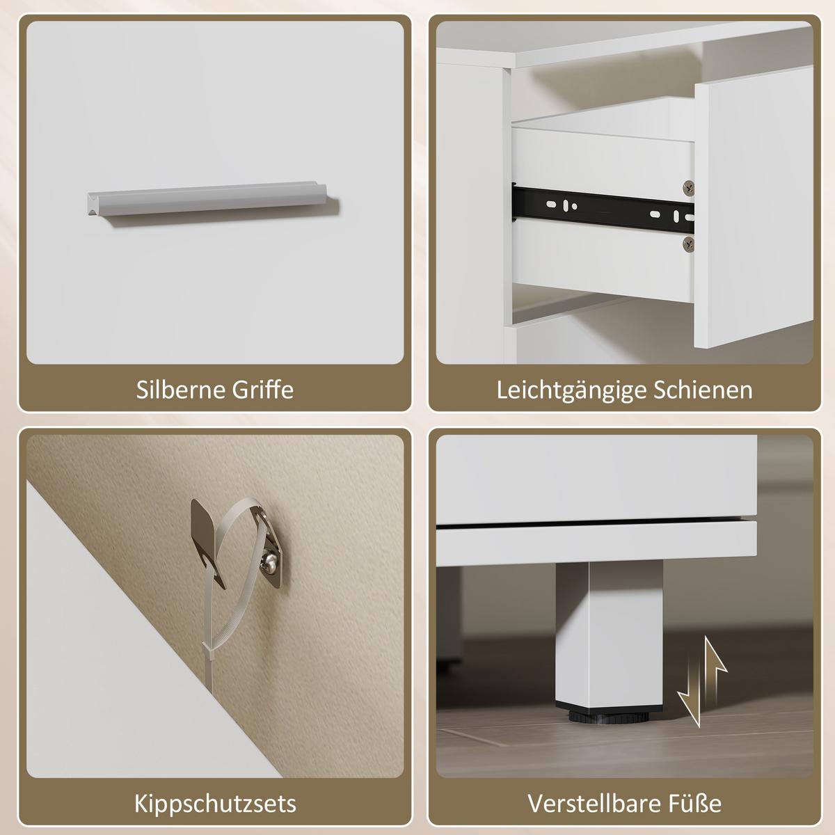 WASCHBECKENUNTERSCHRANK Spanplatte MDF Weiß - Silberfarben/Weiß, Holzwerkstoff/Metall (30/60/80cm) - HOMCOM