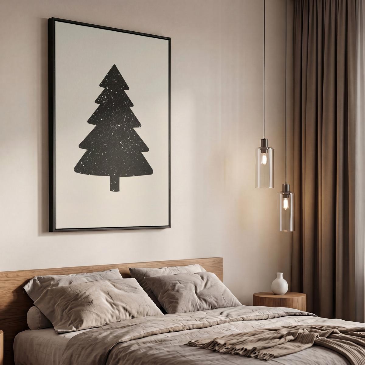 LEINWAND Bilder mit Rahmen - Weihnachtsbaum - Schwarz - Urlaub - Beige - 60x90 - Schwarz, Textil (60/90cm) - MuchoWow
