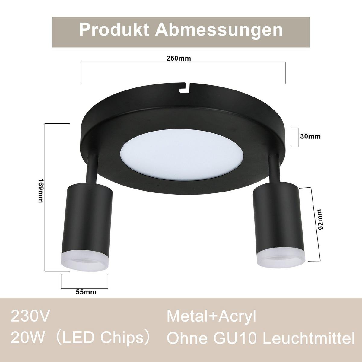 DECKENSTRAHLER Düben 2-flammig 25/25/16.9 cm - Schwarz, Metall (25/25/16.9cm) - Nettlife