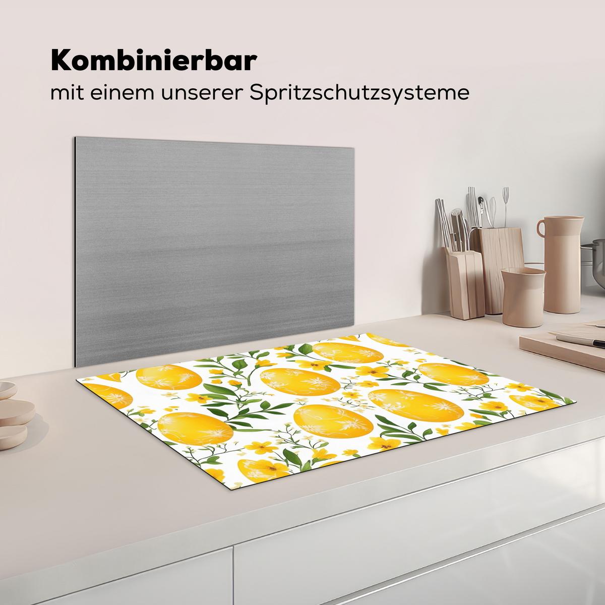 HERDABDECKPLATTE Blumen - Ostereier - Gelb Herdabdeckung Induktionsfeld 75x52 cm - Gelb, Kunststoff (75/52/0.2cm) - MuchoWow