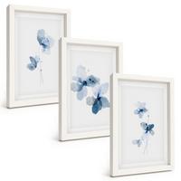 BILDER SET 3er Set - 20x30 cm Weißer Rahmen - Blaue Blumen - Weiß, Kunststoff (20/30cm) - TULUP