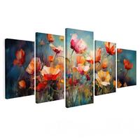 LEINWANDBILD 5er Set Blumen - Bunt - Abstrakt 100x50 cm - Blaugrau, Textil (100/50cm) - MuchoWow