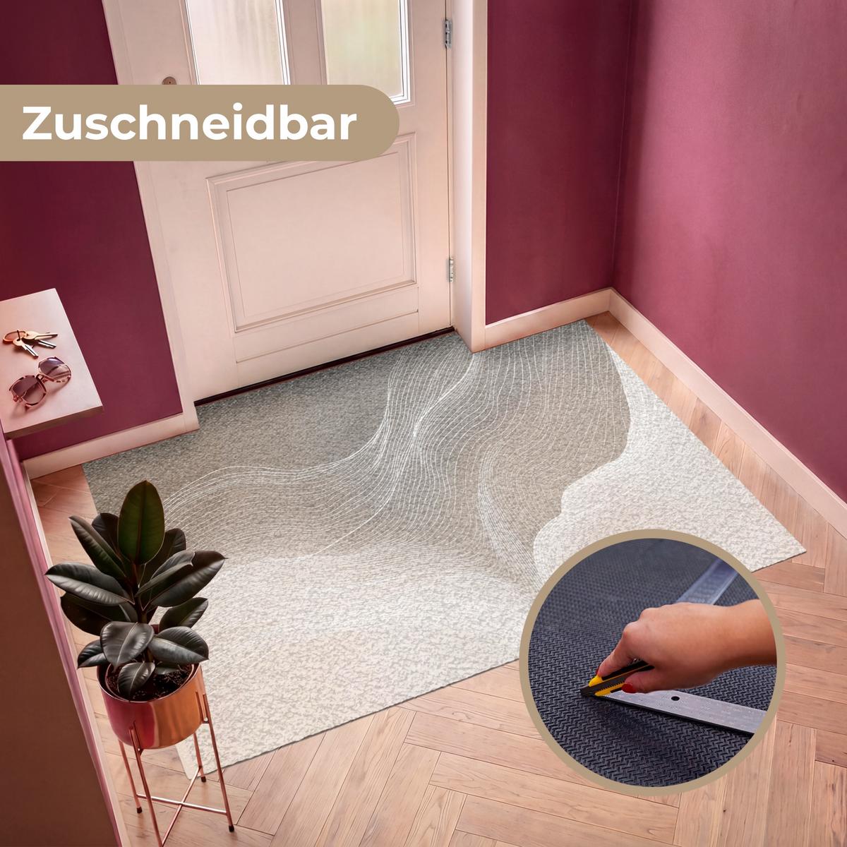 FUSSMATTE Wellenlinien - Luftströme - Harmonisch Schmutzfänger 180x120 cm - Beige, Kunststoff (180/0.4cm) - MuchoWow