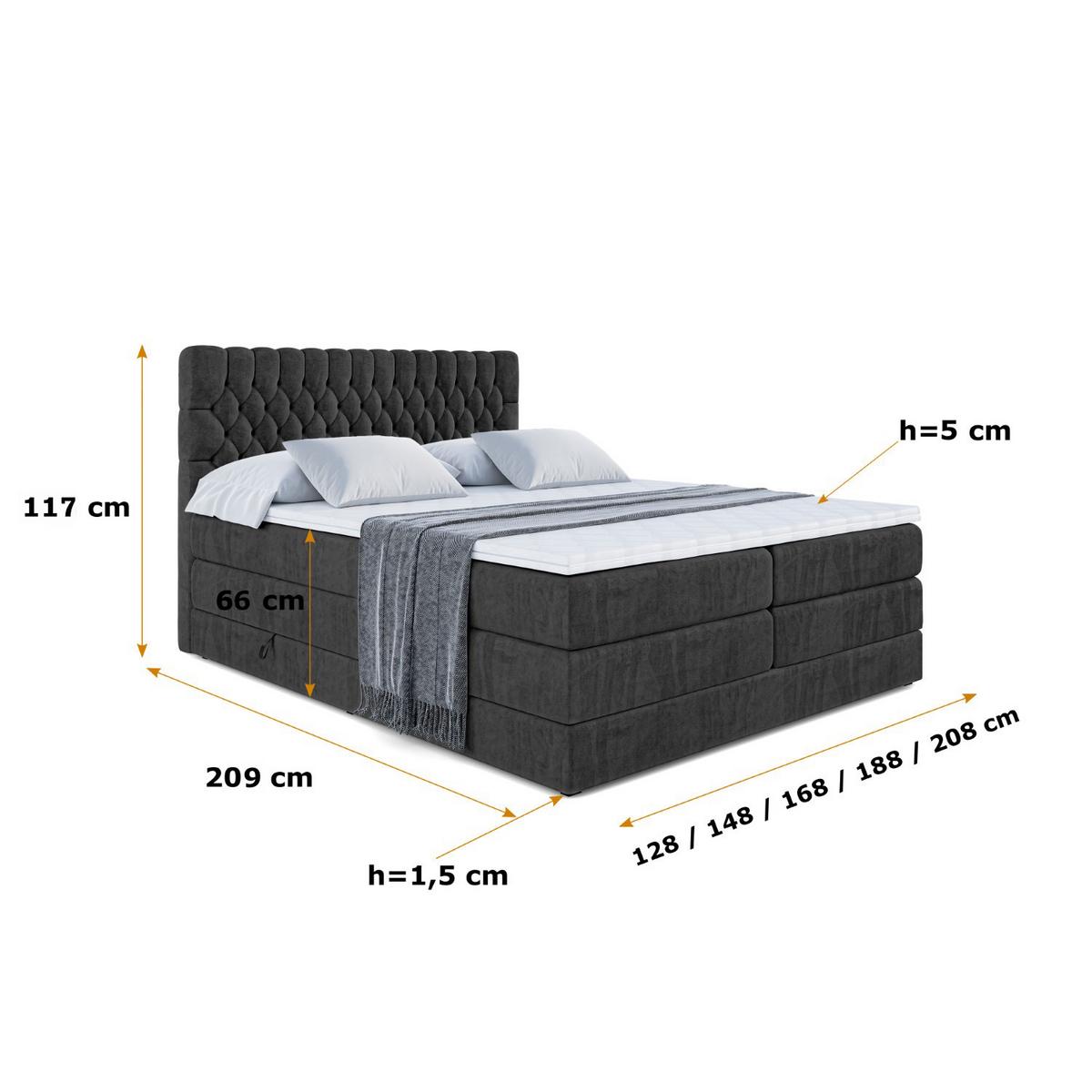 BOXSPRINGBETT SERENE KING - 140 x 200 - H3/H4 - Schwarz - Schwarz, Holzwerkstoff (140/200cm) - ALTDECOR
