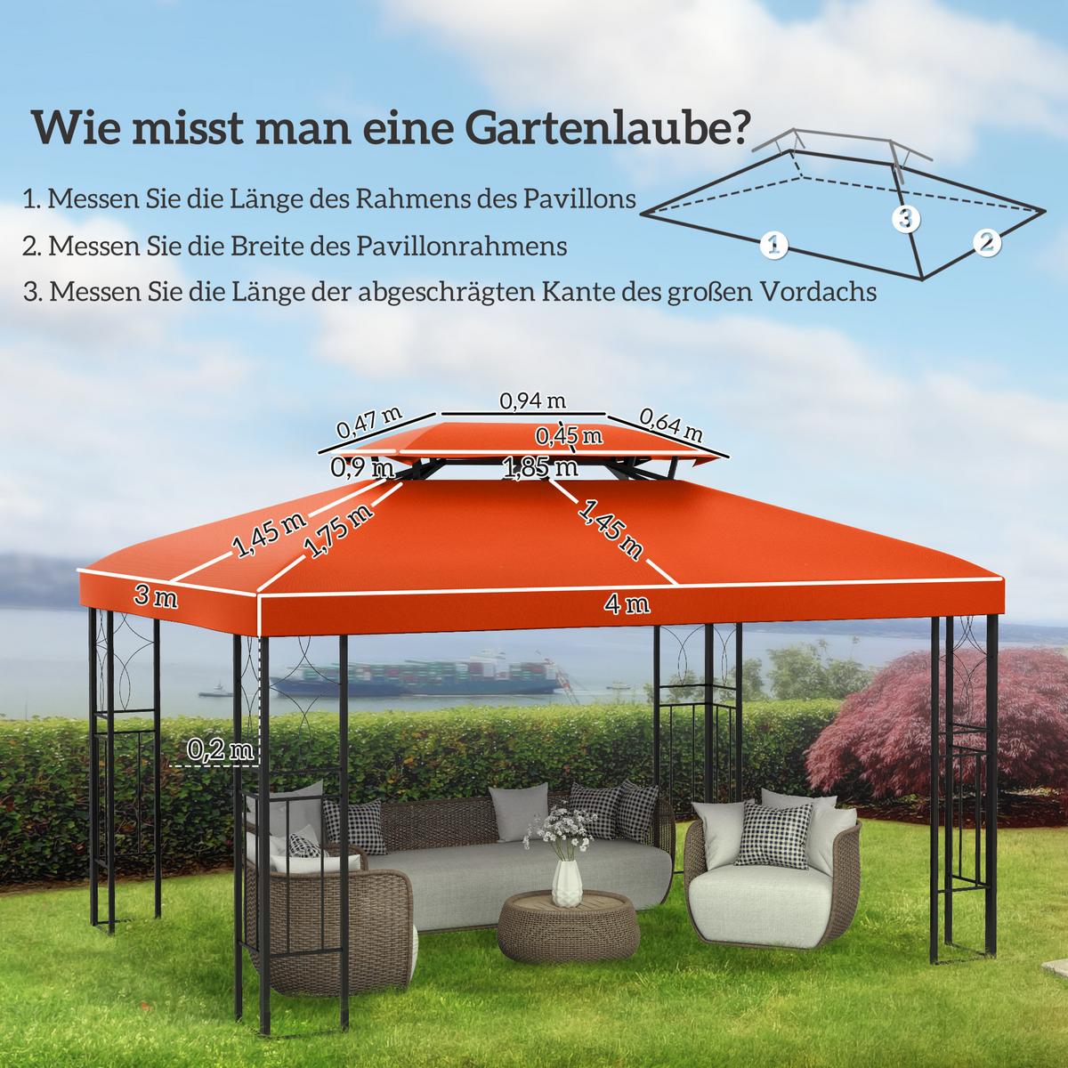PAVILLONDACH, Polyester, Rostrot - Rot, Kunststoff (400/20/300cm) - Outsunny