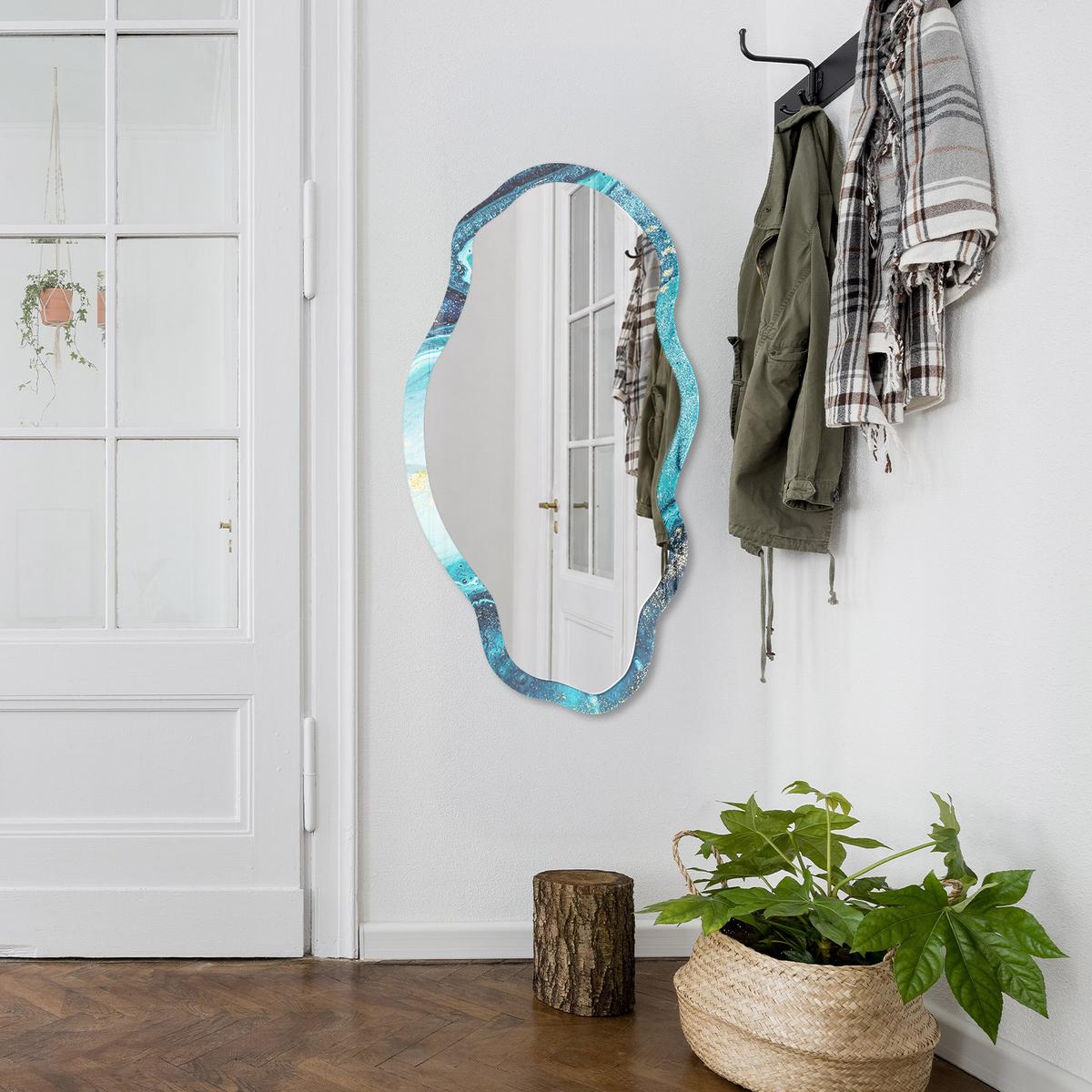 SPIEGEL 90x45 cm asymmetrisch mit Druck - Abstrakte Welle - Transparent, Glas (45/90/0.4cm) - TULUP