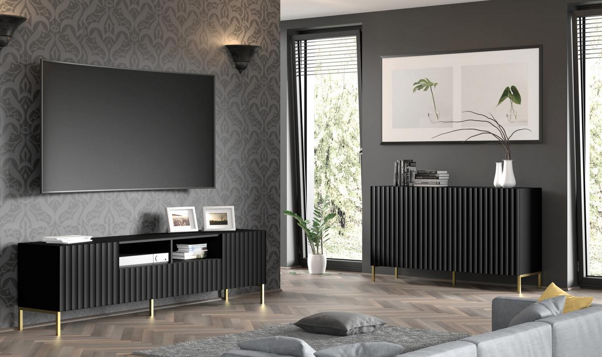 KOMMODE Schwarz, Gold 200/87/42 - Schwarz, Holzwerkstoff (200/87/42cm) - RAUMHIRSCH FURNITURE