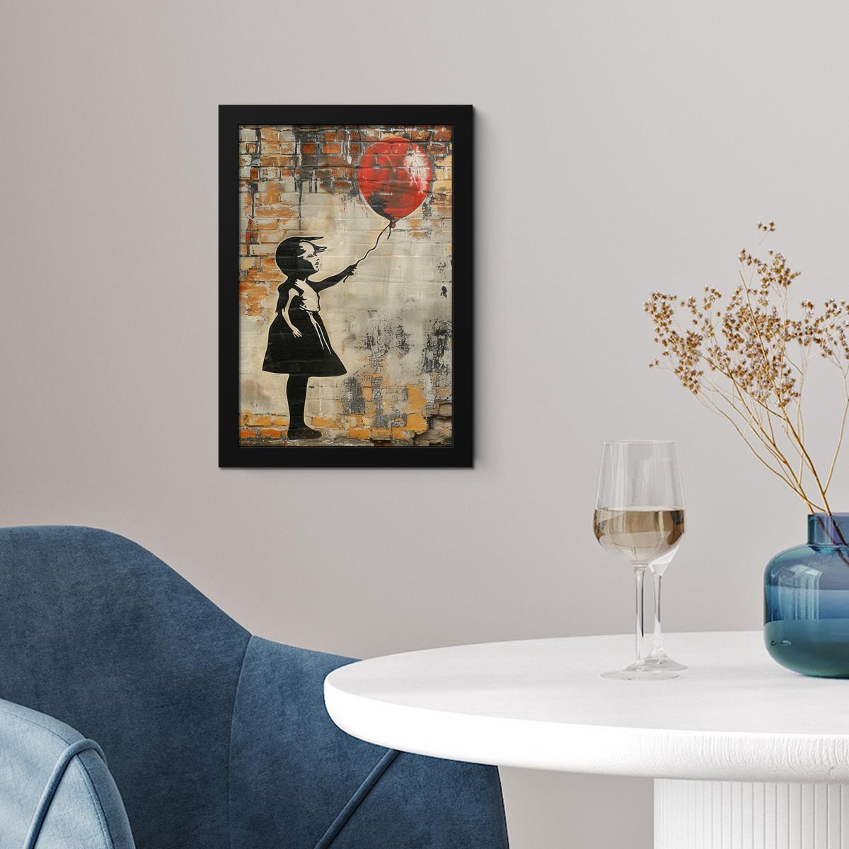 POSTER MIT RAHMEN Graffiti - Banksy - Mädchen - Straßenkunst Poster 20x30 cm - Sandfarben, Papier (20/30cm) - MuchoWow