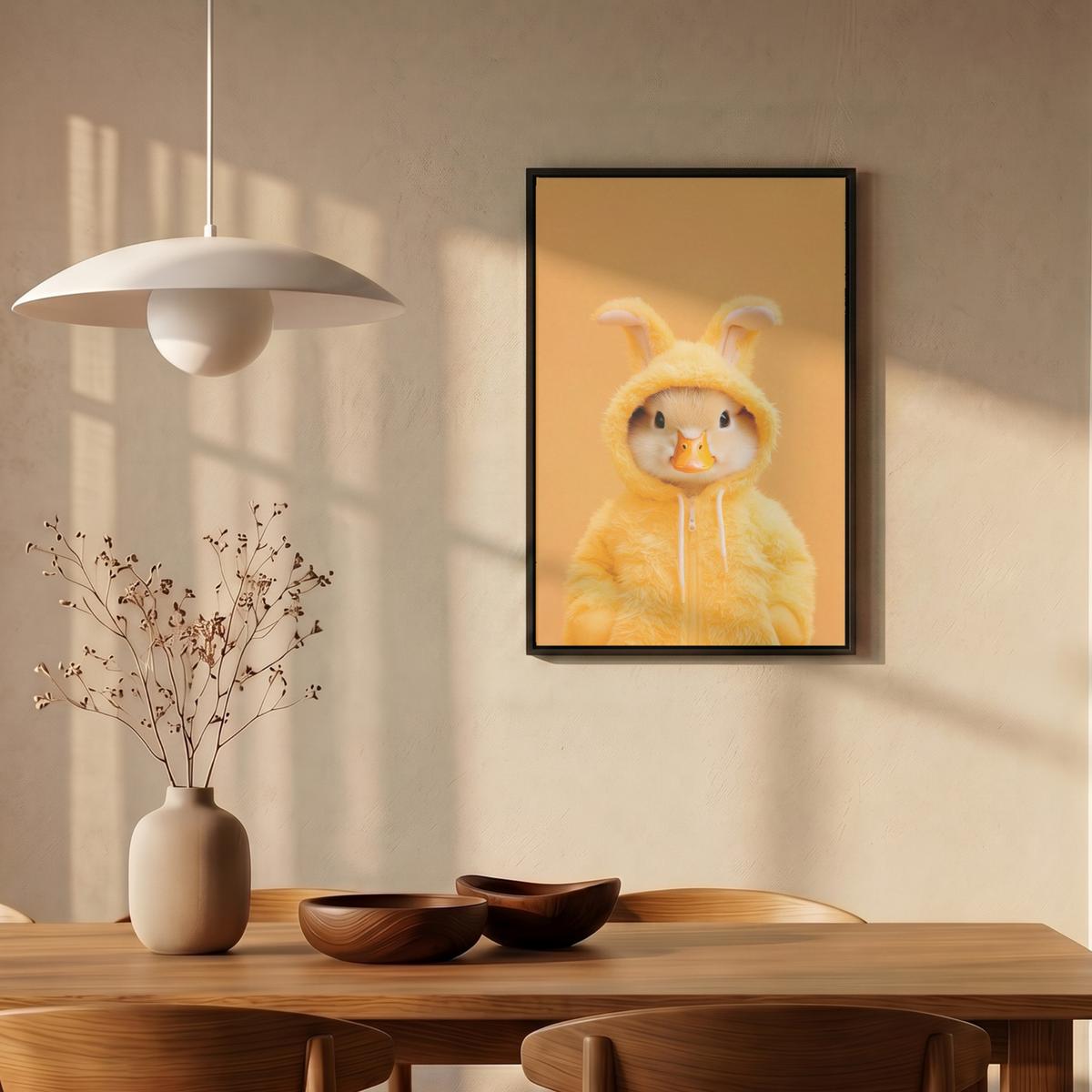 LEINWAND Bilder mit Rahmen - Osterhase - Kostüm - Ente - 40x60 - Gelb, Textil (40/60cm) - MuchoWow