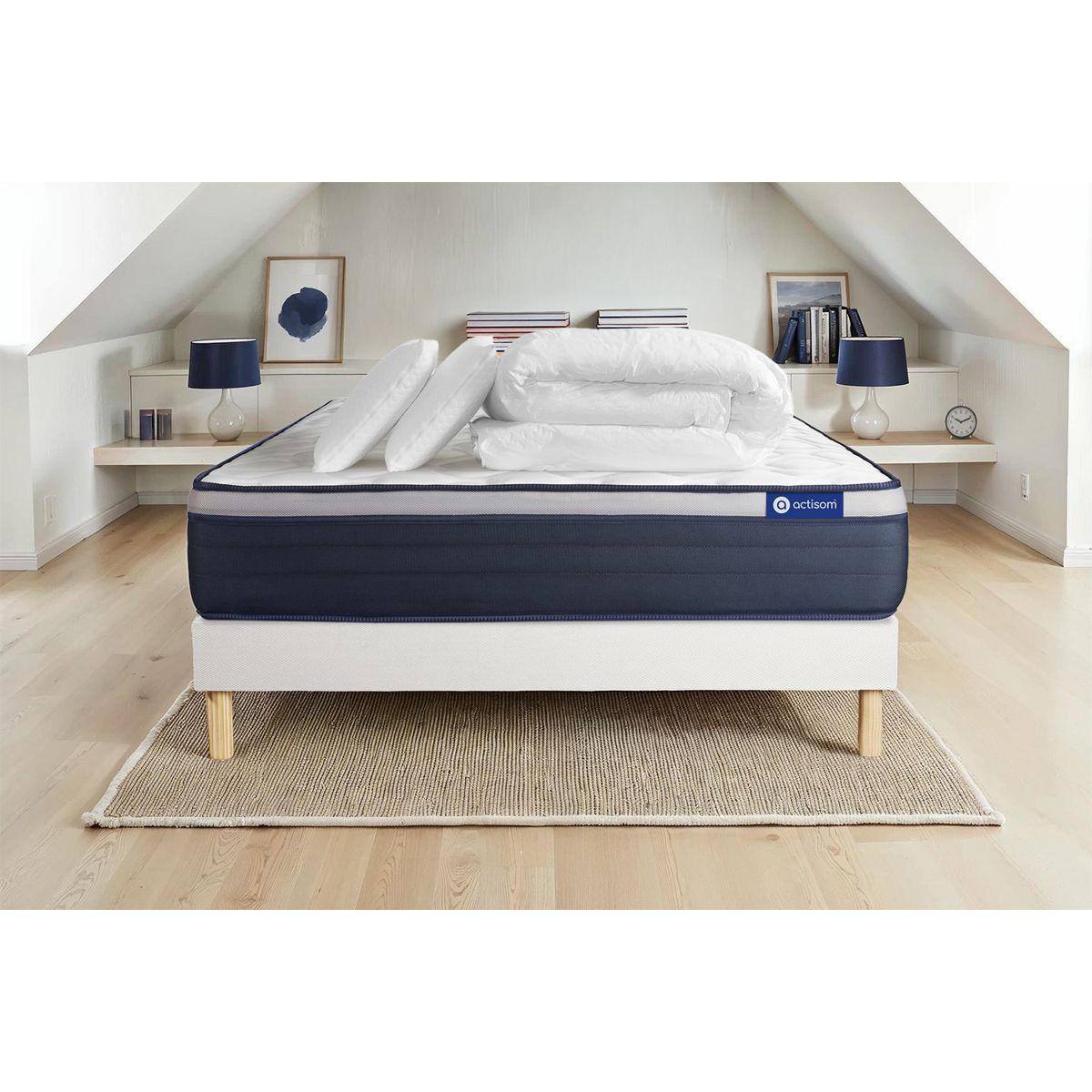 BETT Actimemo max Memory-Schaum 160 x 200 cm h3 - Kit Bettgestell Weiß - Mit Kissen und Bettdecke - Beige/Weiß, Karton/Holz (160/200cm) - ACTISOM