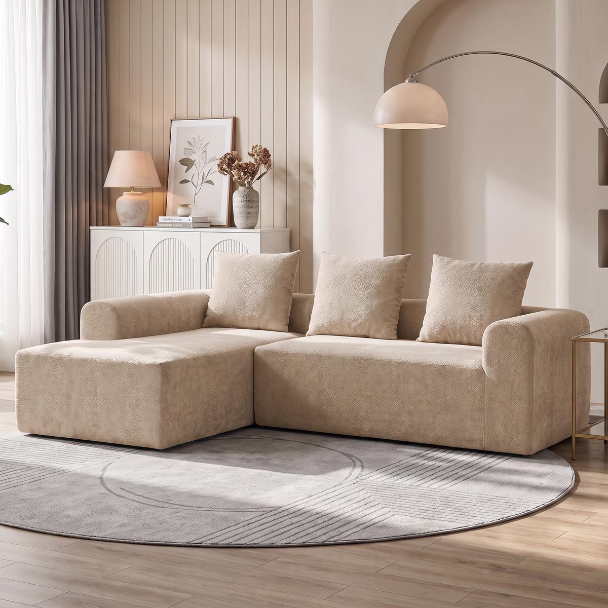 ECKSOFA Polyester Beige - Beige, Textil (178/242cm) - HOMCOM
