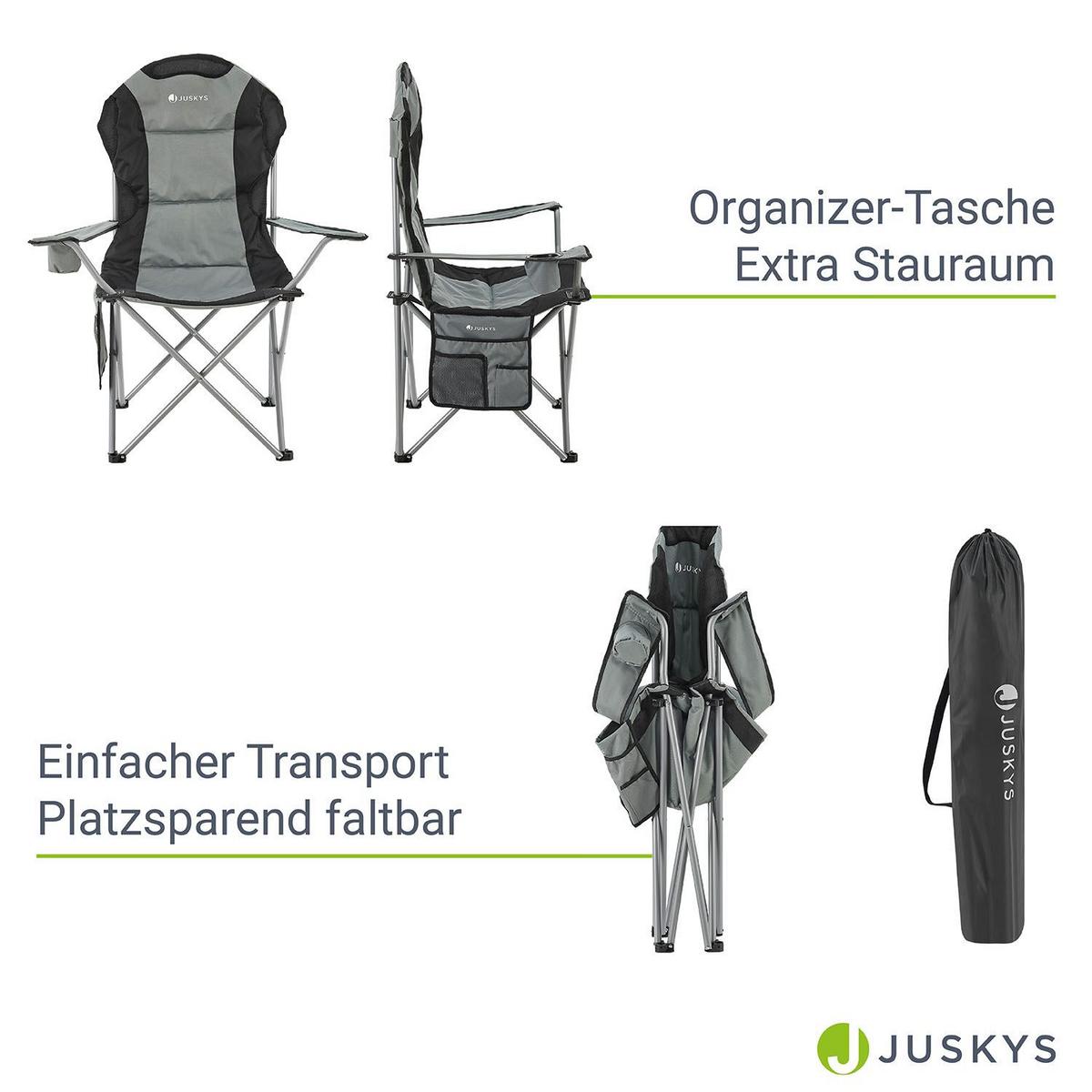 CAMPINGSTUHL Lido grau mit Flaschenhalterung & Tragetasche - Grau, Textil (62/102/62cm) - Juskys