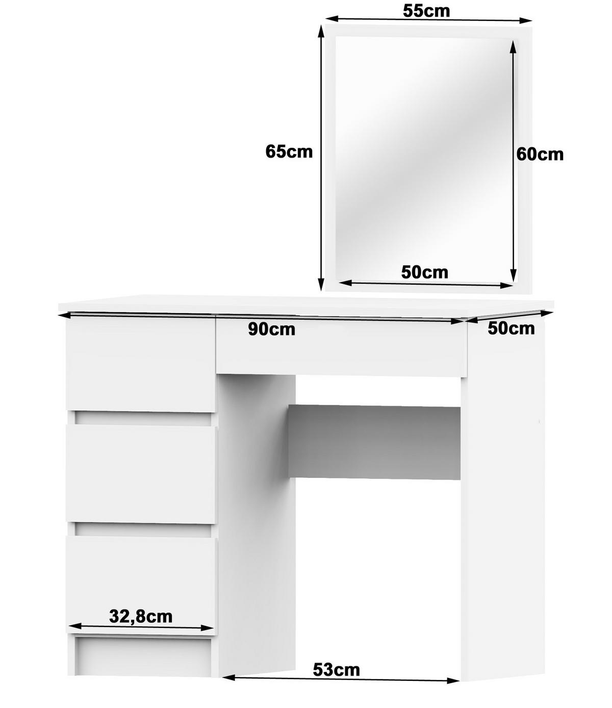 SCHMINKTISCH mit Spiegel - Weiß, Holzwerkstoff (90/142/50cm) - RAUMHIRSCH FURNITURE