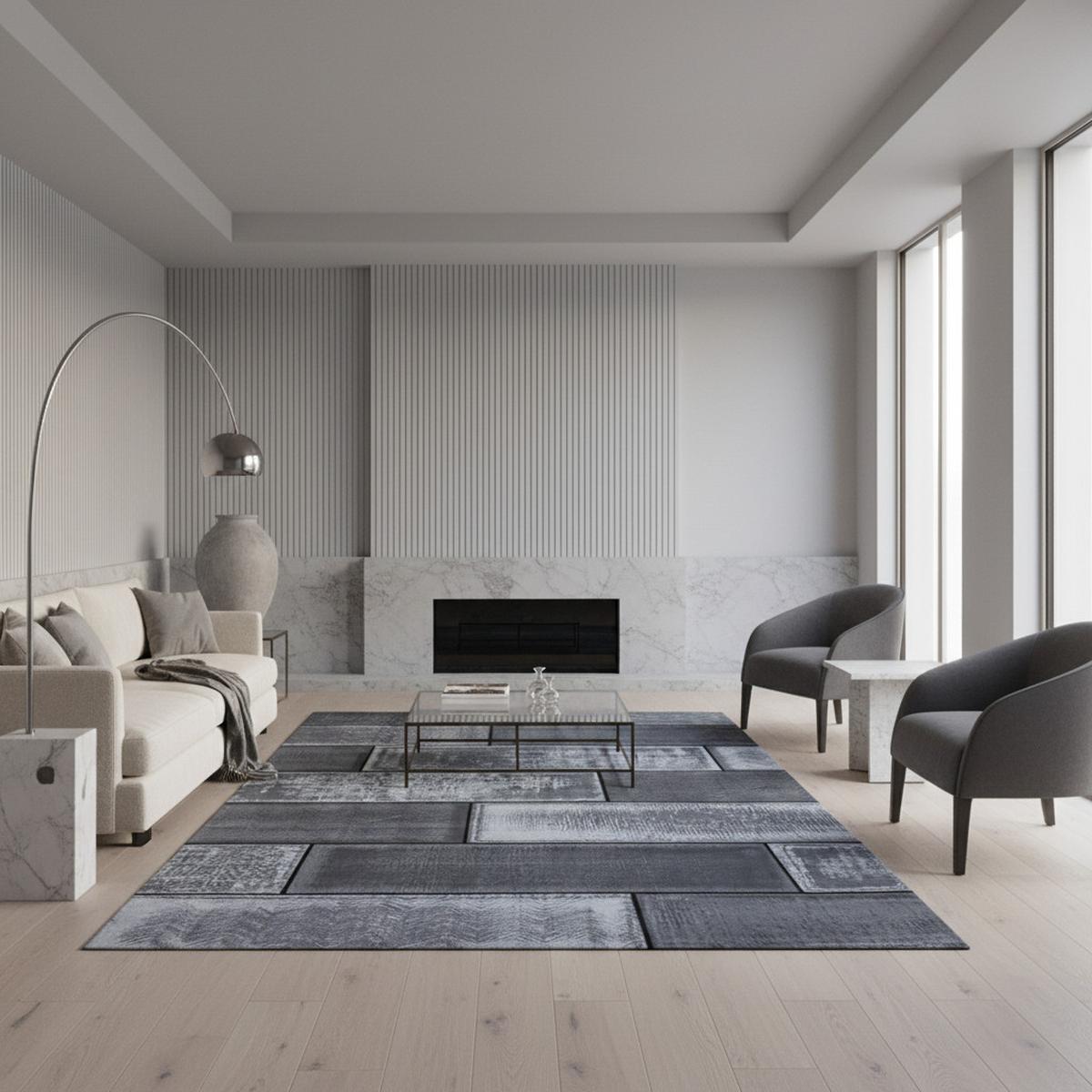 KURZFLORTEPPICH INN, in Steinoptik, Schwarz, 160 x 230 cm - Schwarz, Textil (160/230cm) - KADIMA DESIGN