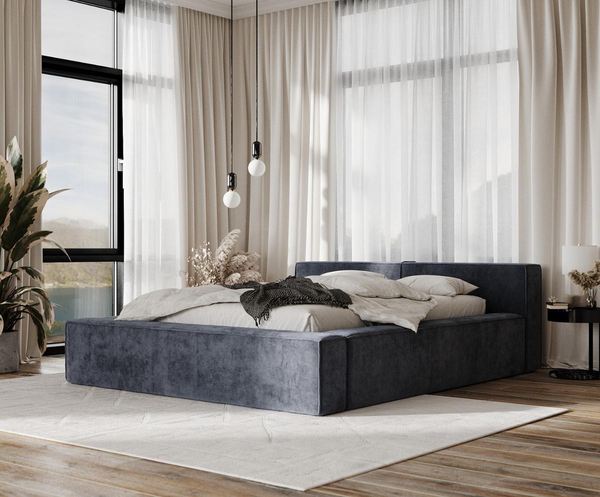 POLSTERBETT Casto mit Stauraum 180/200 cm Dunkelblau im Terra NW Stoff - Blau/Schwarz, Holz/Holzwerkstoff (180/200cm) - AltaBeds