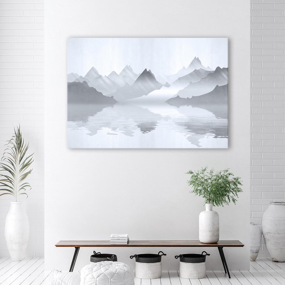 WANDBILD berge auf see abstraktion - Grau, Textil (60/40cm) - Feeby