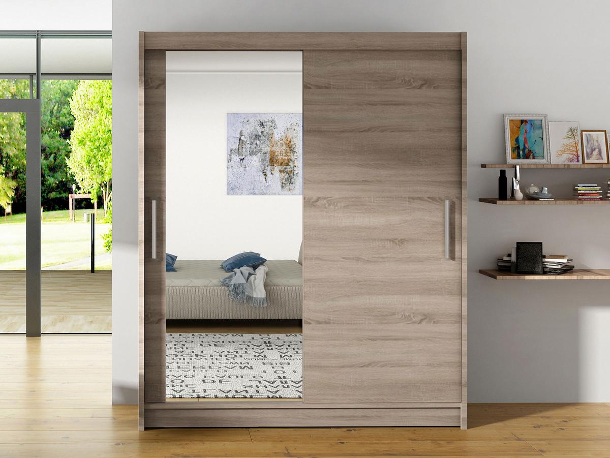 SCHWEBETÜRENSCHRANK Westa VI - Silberfarben/Trüffeleichefarben, Holzwerkstoff/Metall (150/200/58cm) - MIRJAN24