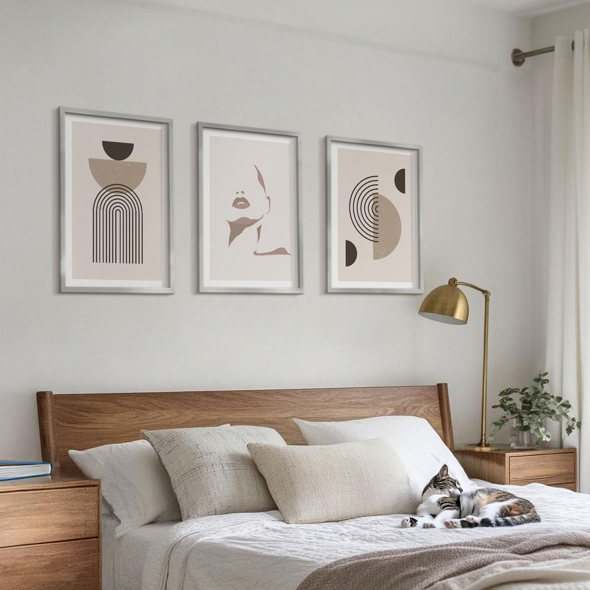 BILDER SET 3er Set - 40x60 cm Silberner Rahmen - Abstrakte Formen und Gesicht - Silberfarben, Kunststoff (40/60cm) - TULUP