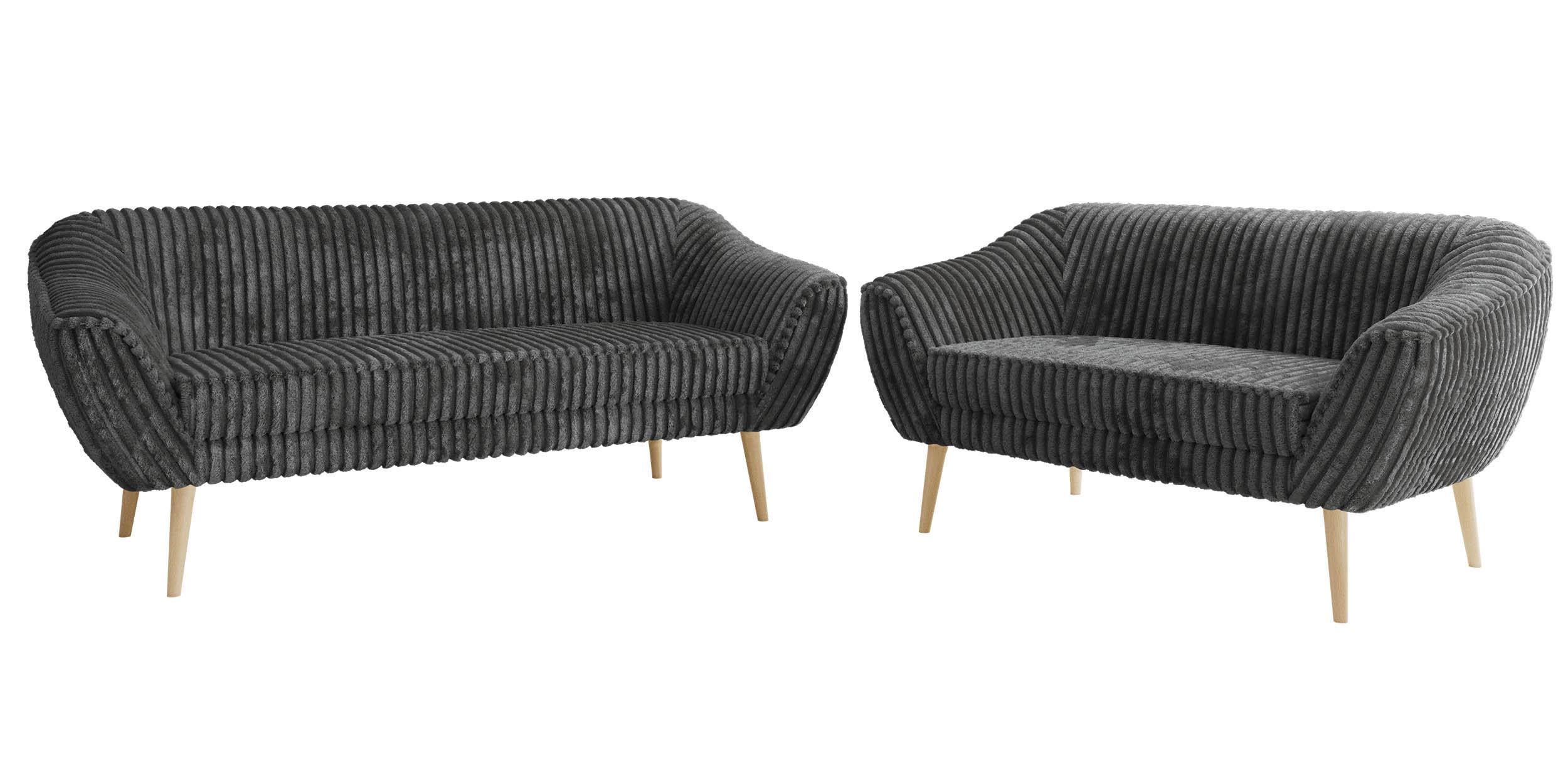 SITZGARNITUR PIRS 3+2 - Grau Cord - Holzbeine - Buchefarben/Grau, Holzwerkstoff/Textil (180/75/74cm) - MKS