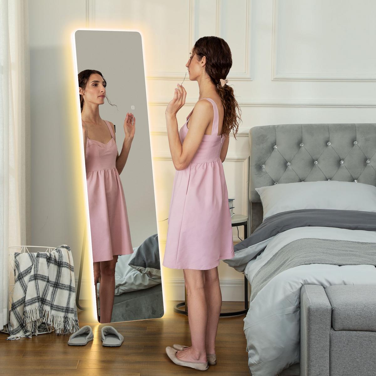 GANZKÖRPERSPIEGEL, 150 x 40 cm Standspiegel mit LED-Beleuchtung, Transparent - Transparent, Metall (2.9/150/40cm) - HOMCOM