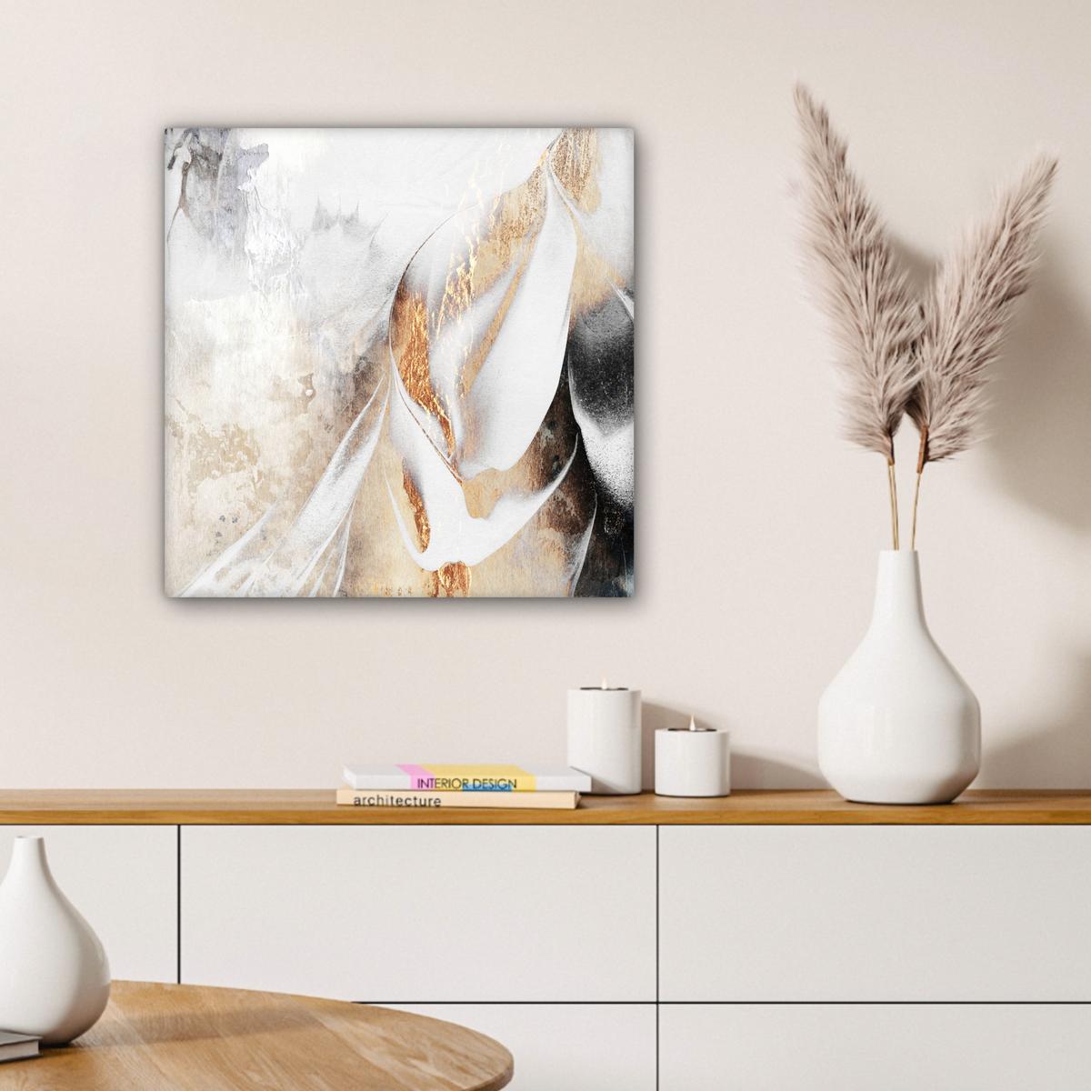 LEINWANDBILD Luxus - Abstrakt - Gold - Weiß Wandbild Wohnzimmer 50x50 cm - Goldfarben, Textil (50/50cm) - MuchoWow