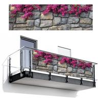 BALKON-SICHTSCHUTZ Bougainvillea - Steinmauer - Rosa Windschutz 300x90 cm - Magenta, Kunststoff (300/90cm) - MuchoWow