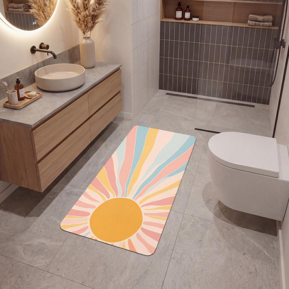 BADEMATTE Illustration - Sonne - Pastellfarben 60x120 cm - Pastellblau, Textil (60/120cm) - OnlyWow