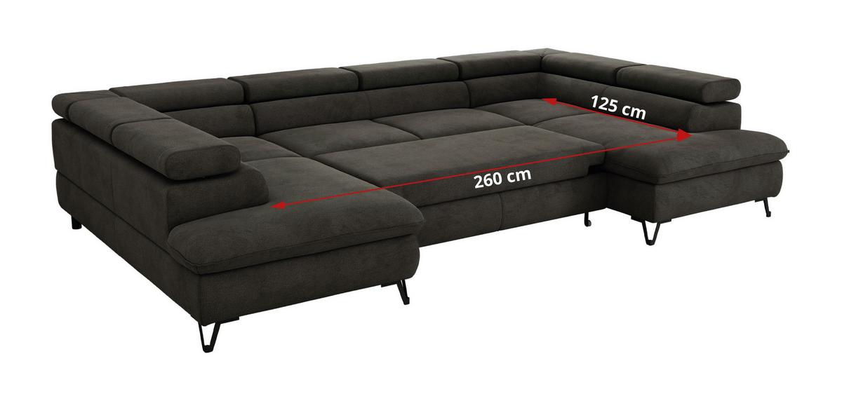WOHNLANDSCHAFT PABLO U Velvet Dunkelgrau - Dunkelgrau/Schwarz, Textil/Metall (346/76/208cm) - MKS
