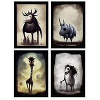 POSTER Set mit 4 Vierbeiner Tier im T Burton Goth Stil A4 Rahmenlos - Klar, Papier (29.7/3cm) - Nacnic