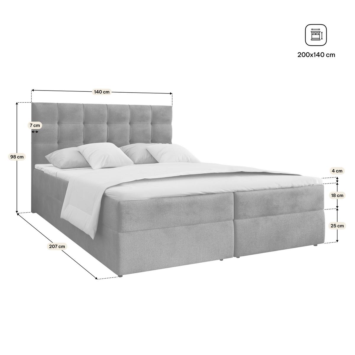 BOXBETT GLOS K 140x200 cm mit Matratze und Topper, H2+H3 - Schwarz - Schwarz, Holz (140/200cm) - MASSENO