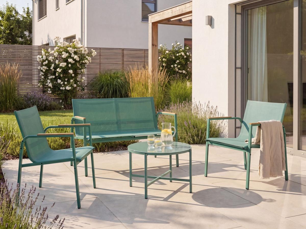 LOUNGE-SET mit Tisch 4-Sitzer Metall Grün Ledro - Grün, Metall - Beliani