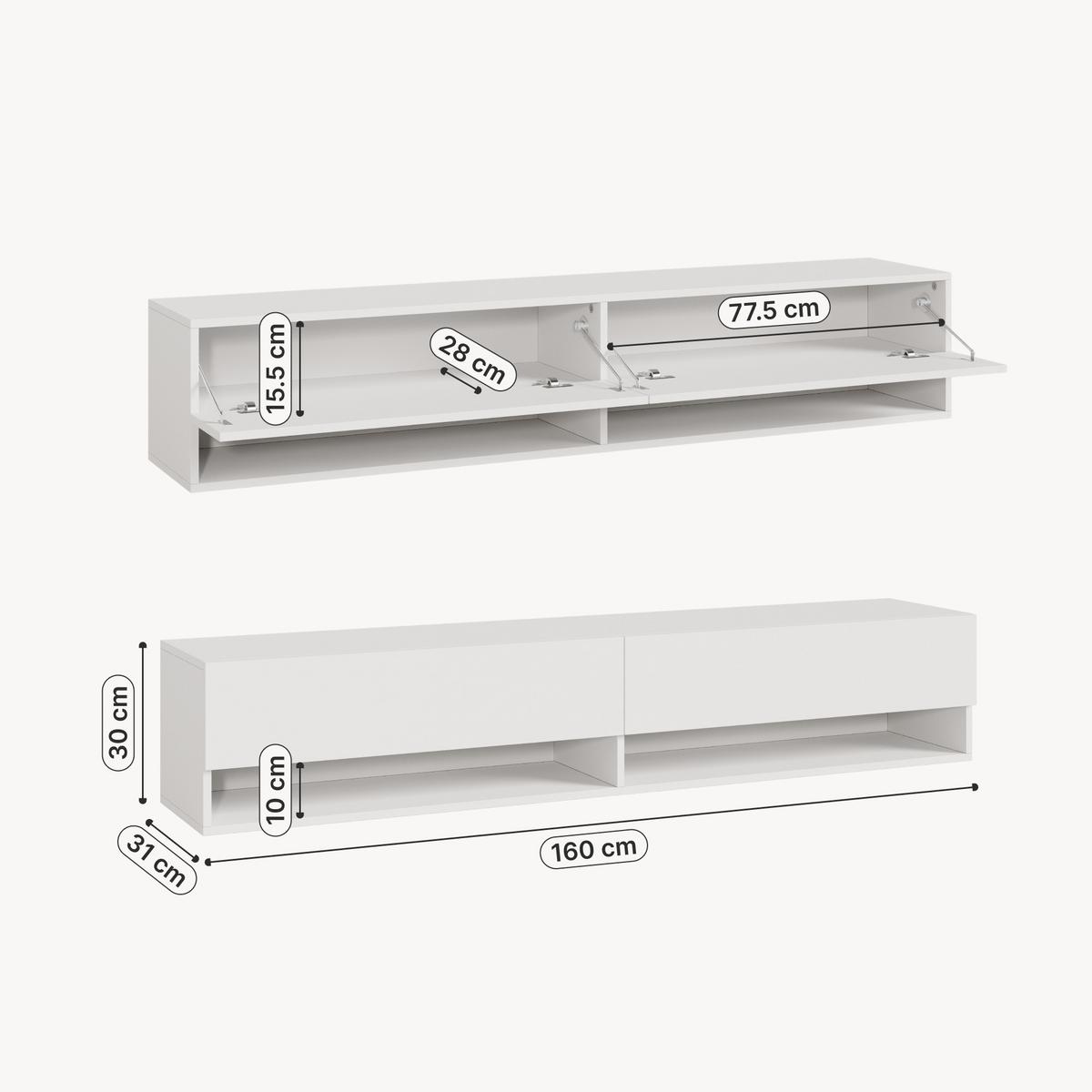 HÄNGELOWBOARD Halmstad - Weiß, Holzwerkstoff (160/30/31cm) - [en.casa]