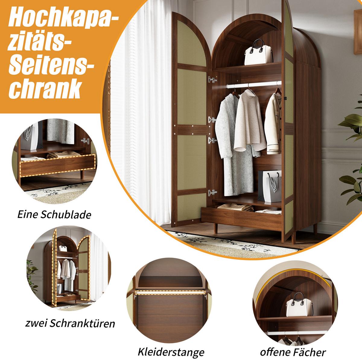 KLEIDERSCHRANK Nussbaum Rattan Gebogene Türen Kleiderstange & Schublade - Walnussfarben, Holzwerkstoff (80/179/50cm) - Urban Meuble