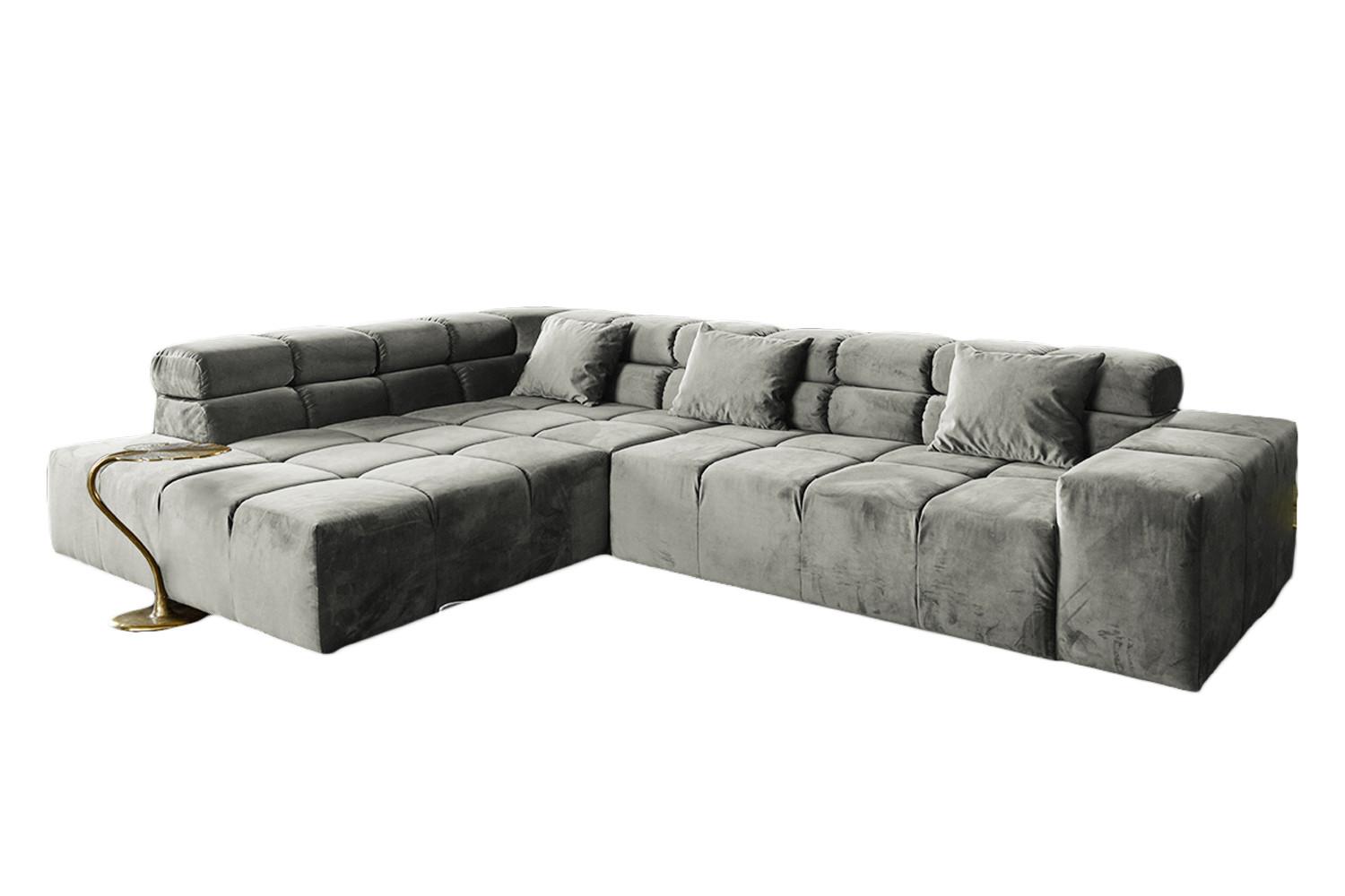 ECKSOFA MIT MOTORISCHEM SITZVORZUG NEVADA Silber Velvet Relaxfunktion - Silberfarben/Schwarz, Textil (319/215cm) - KAWOLA